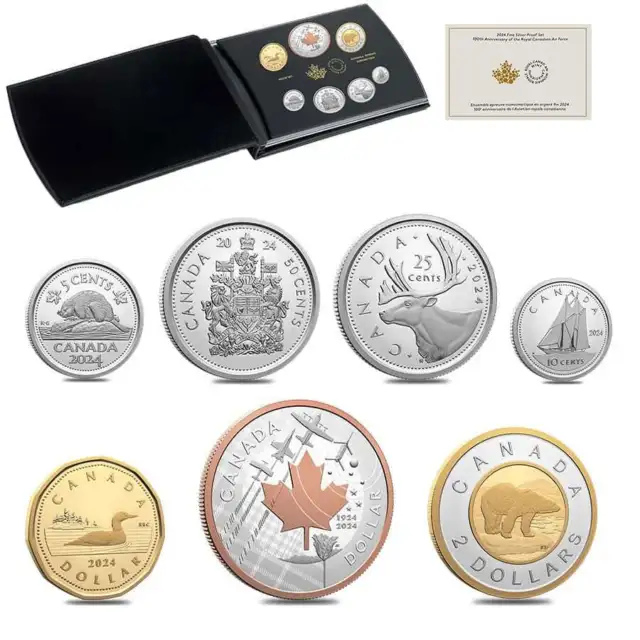 2024 Canada 2 oz Silver The Royal Canadian Air Force 100th Ann 7-Coin Set