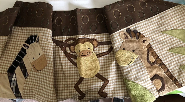 Lambs & Ivy Safari GIRAFFE Monkey  Lion Valance BROWN CIRCLES GREEN SOFT CHECKS