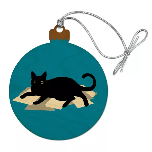 Black Cat Lying on Papers Wood Christmas Tree Holiday Ornament