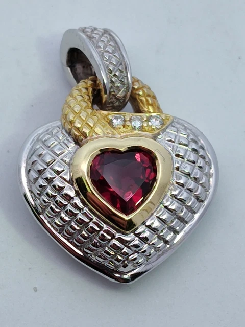 Sterling Silver Diamond & 18K Gold Judith Ripka JR TWO Heart Pendant Retired Sterling Silver Diamond & 18K Gold Judith Ripka JR TWO Heart Pendant Retired