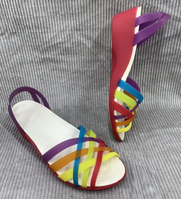 CROCS Huarache Jelly Multi Colored Strappy Wedge Sandals Women's Size 9