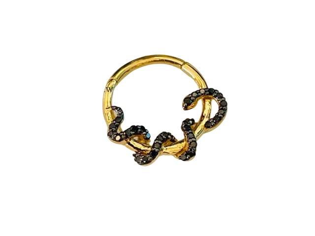 14k  Solid Gold With Natural Black Diamond Snake piercing body jewelry Nose ring