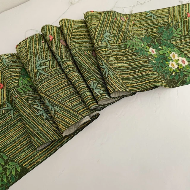 Bamboo Forest #C 7x56 Vintage Silk Japanese Kimono Fabric Panel RM36
