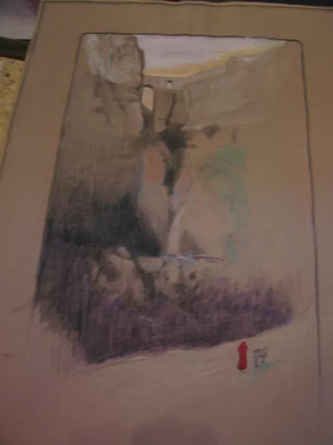 Antique Early 20th Century Vtg E Un Trego Charcoal Landscape Figure Drawing