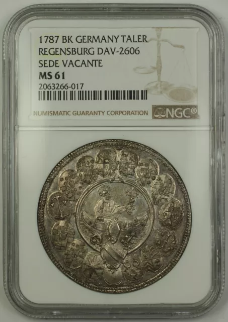 1787 BK Germany Regensburg Sede Vacante Silver Taler Coin DAV-2606 NGC MS-61(PL)