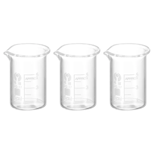 3Pcs 5ml Low Form Glass Beaker, 3.3 Glass Graduated Measuring Cups