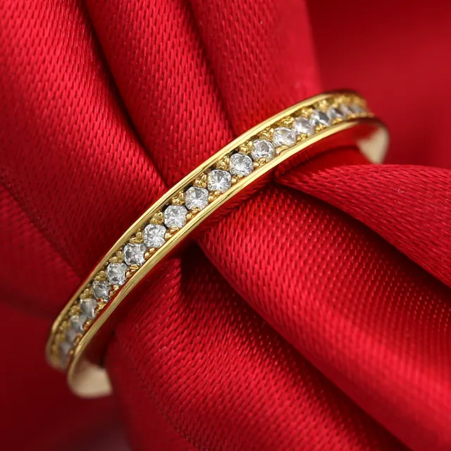 18K Gold Gf Channel Set Simulated Diamond Wedding Eternity Anniversary Band Ring