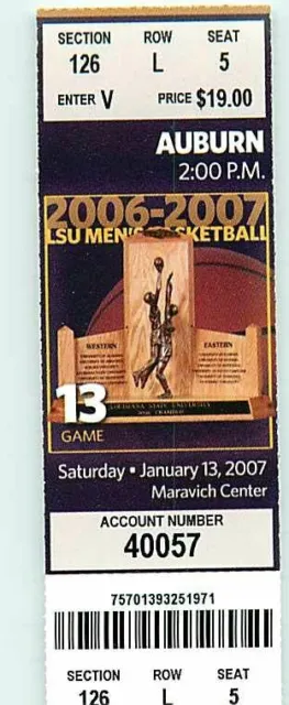Ticket College Basketball Auburn 2006 - 07  1.13 - LSU Tigers