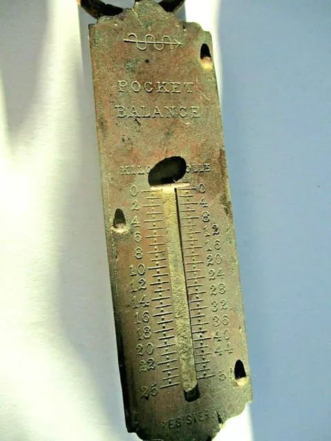 alte Federwaage 25 kg "Pocket Balance", Messing-Skala in Kilo und Zoll