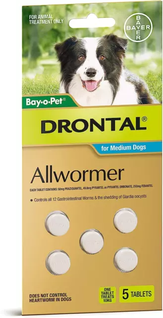 Drontal Allwormer Tablets for Dogs 3-10Kg, 5 Pack, Medium (WDBDM5) Size Name:...