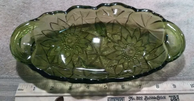 Vintage EAPG Green Pressed Glass Floral Relish Serving Dish