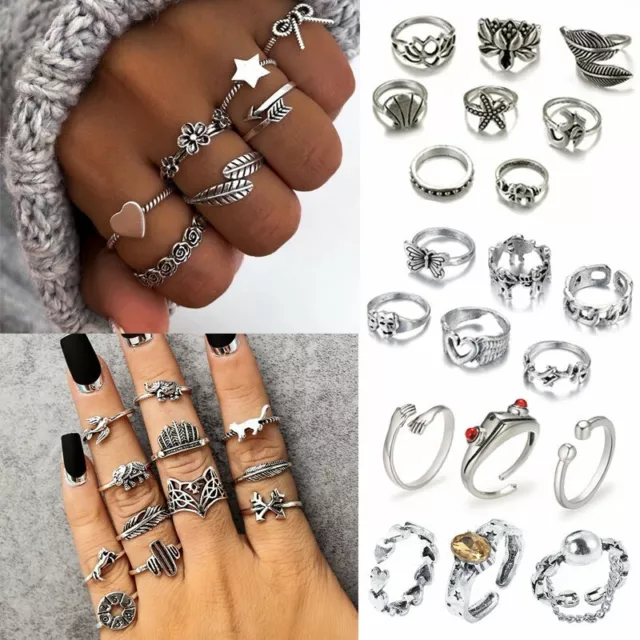 Womens Boho Stack Plain Above Knuckle Ring Midi Finger Rings Set Jewelry Gifts