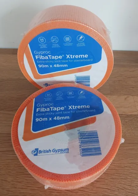 Two Gyproc FibaTape Xtreme Plasterboard Joint Tape 48mm x 90m Orange Scrim Tape