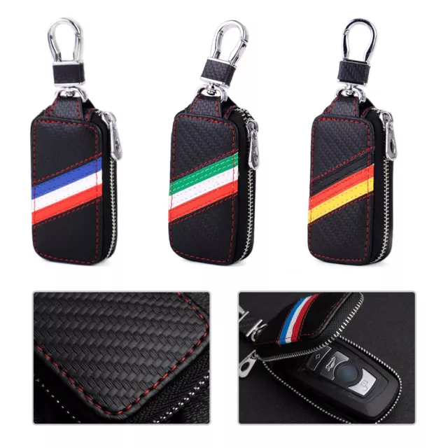 Genuine Leather Car Remote Key Bag Case Chain Holder Cover Zipper /// M Stripe