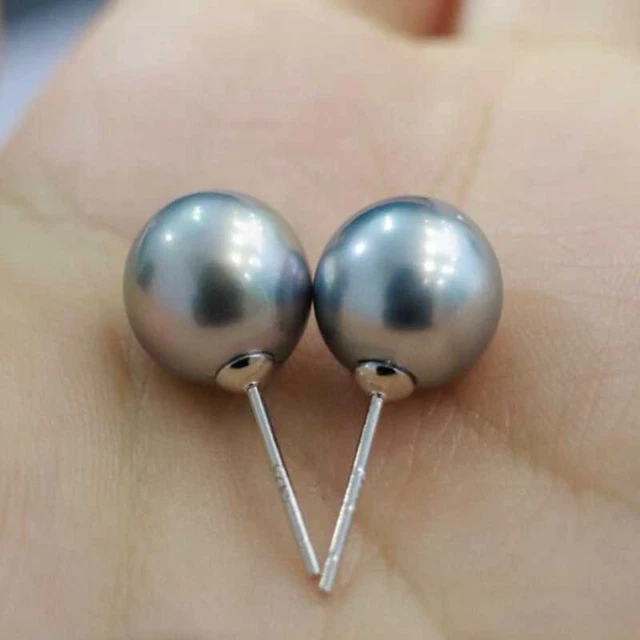 A pair handmade 12MM grey shell pearl earrings SOLID Hook Fashion Jewelry