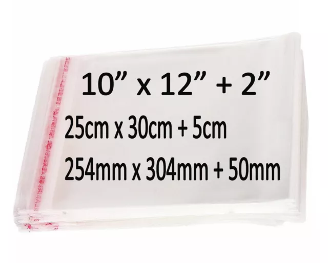 10 x 12+2 Self Seal Cellophane Bags Clear Plastic Sweet Gift Adhesive Bags Cards