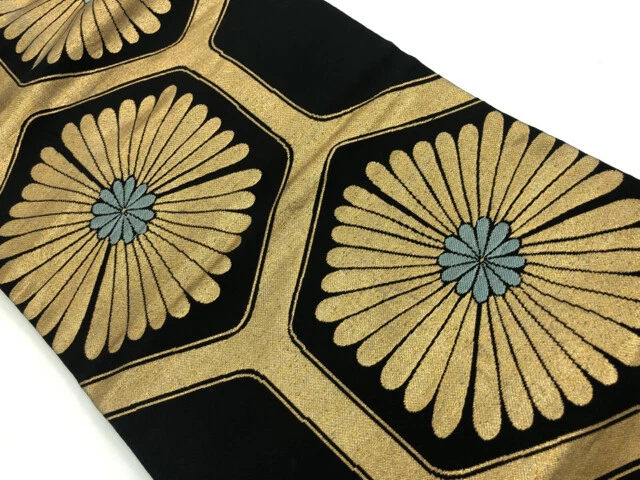 6312377: Japanese Kimono / Antique Nagoya Obi / Woven Kikko & Kiku