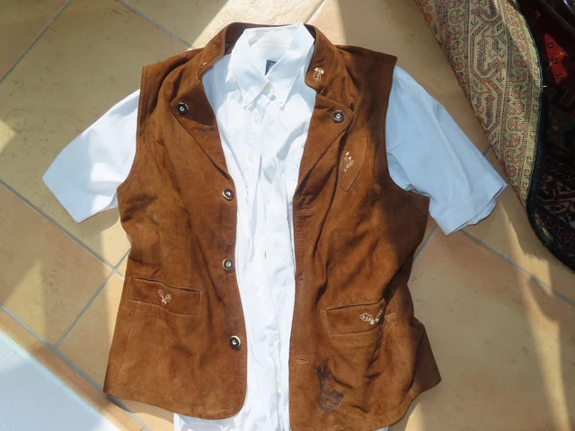 Trachten Herren-Lederweste m Hornknöpfen, Gr. 56, braun, Wildleder, Marke Giessw