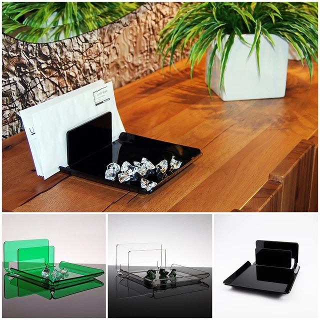 Porta Posta Da Tavolo In Cristallo Acrilico - Design Moderno Bianco/Trasparente - Foto 2