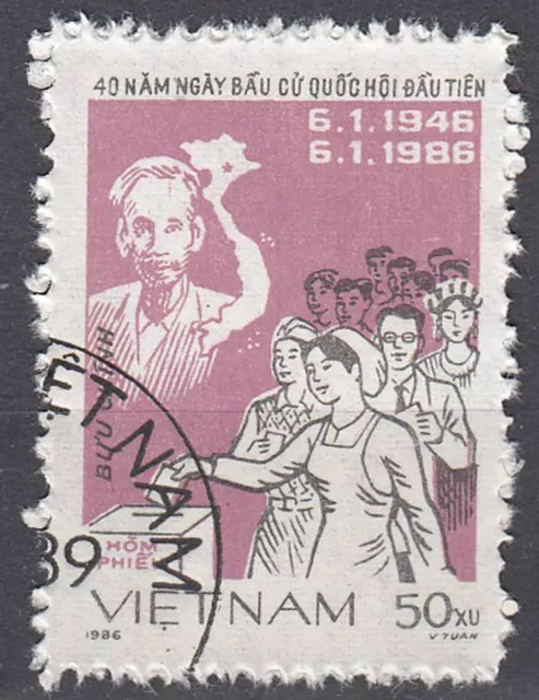 Vietnam Viet Nam Briefmarke gestempelt 40 Jahrestag 6.01. 1945 1986 / 3