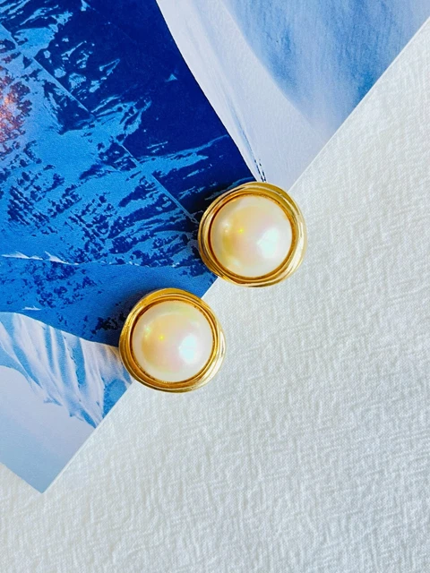 Christian Dior Vintage 1980s Irregular Large Round Pearl Pierced, Earrings Gold