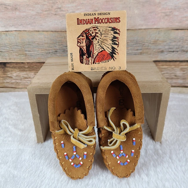 Vintage Baby Moccasins Indian Design Blue Beads Babies No 3 Native American