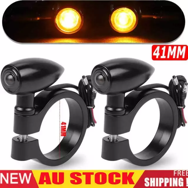 2X Motorcycle 41mm Fork Tube Clamp LED Turn Signal Light Mount Bracket Indicator