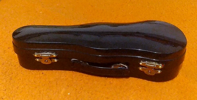 Vintage Guitar Shaped Trinket Box 8" Black Lacquer w/ Red Velvet Interior
