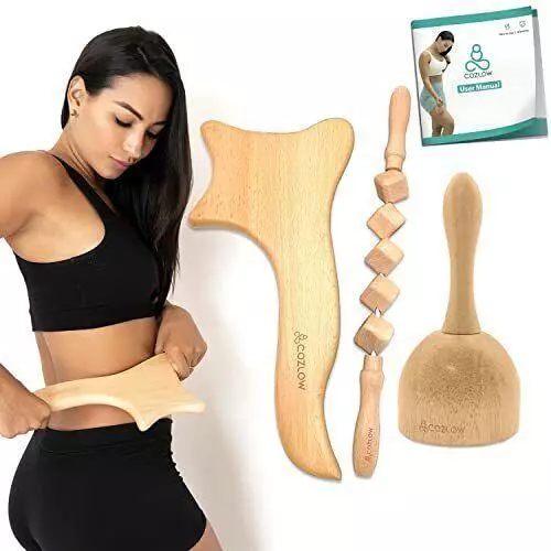 Cozlow 3-in-1 Deluxe Wood Therapy Massage Tools Set | Maderoterapia Kit Wood the