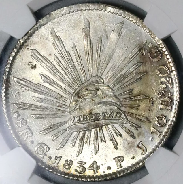 1834-Go NGC MS 63 Mexico 8 Reales Guanajuato LIBERTAD Die Clash Coin (21110901D)