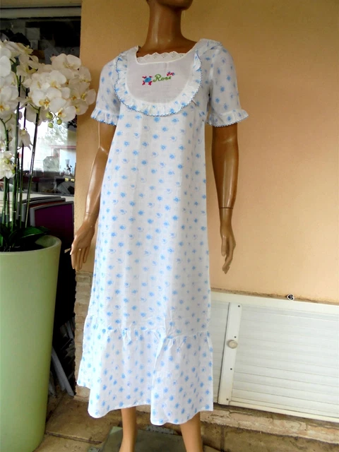 Robe D'été Vintage Fleurie Bleue Et Blanche à Bretelles - Taille 34/36/38 - 100% Coton - Occasion TB