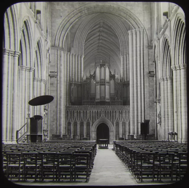 Glass Magic Lantern Slide RIPON CATHEDRAL THE NAVE C1910 ENGLAND