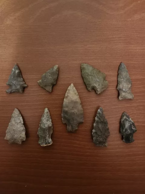 Authentic Arrowheads 9 Ohio River Native American Artifacts Lot Group