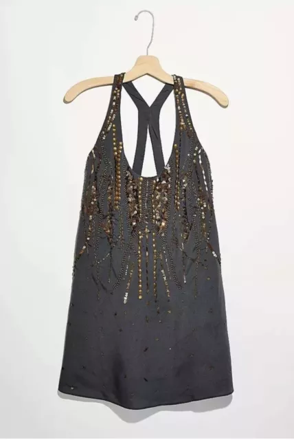 $128 New Free People Ella Embellished Slip Mini Dress In Gray XS