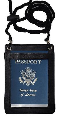 Leather RFID Blocking Travel Passport Wallet Holder Neck Pouch Safe Phone Bag