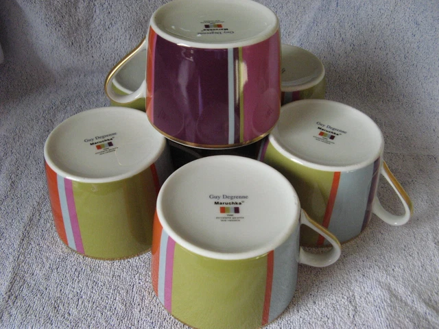 LOT 6 TASSES VINTAGE DEJEUNER PORCELAINE GUY DEGRENNE Modèle "MARUCHKA"