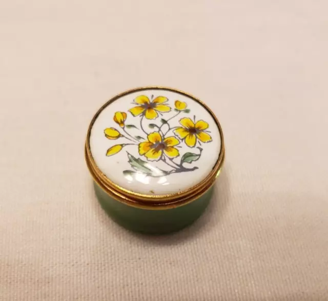 Small Vintage Crummles & Co England Enamel Snuff Box - Floral & Green