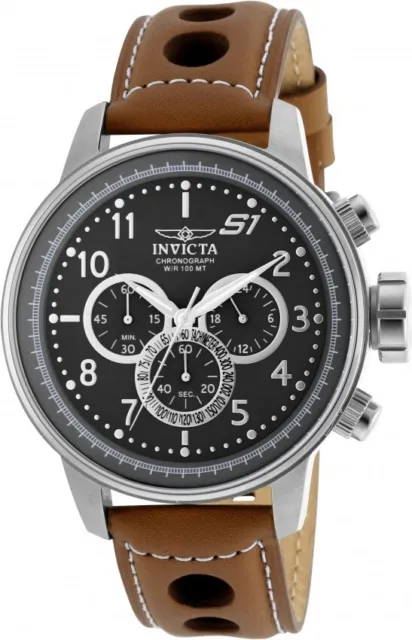 Invicta S1 Rally Mens Chronograph Gunmetal Dial Steel Bezel Quartz Leather Watch