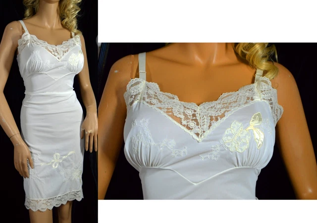 VTG Top Form Ivory Nylon Lace Full Slip 38 40 M L