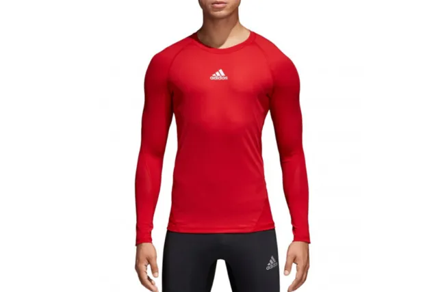 Adidas Ask Ls Tee Bambini Rosso Ragazzi Formazione Sport Compressione T-Shirt -