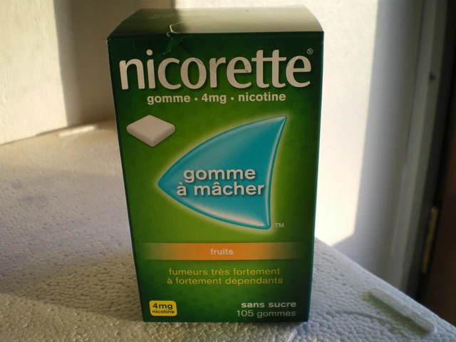 NICORETTE fruits 4 mg gomme a macher 105 gomme SANS SUCRE NEUF Exp 2024.