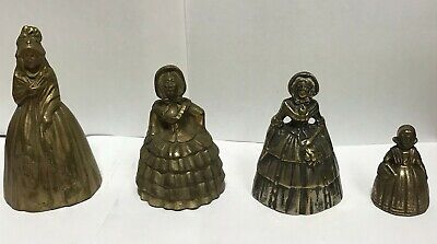 4  Brass Antique to Vintage Lady Bells 4" 3" 2" Made in England & France