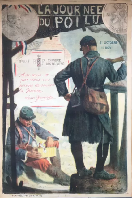 HECTOR JONAS AFFICHE ORIGINALE 1915 JOURNÉE DU POILU 1 ère GUERRE FRENCH POSTER