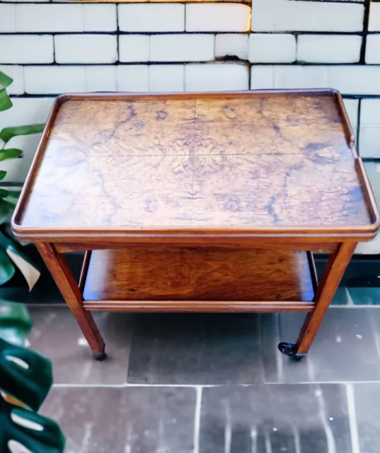 Gorgeous 1920,S Burr Walnut Drinks Trolley, Hostess Trolley, Tea Trolley