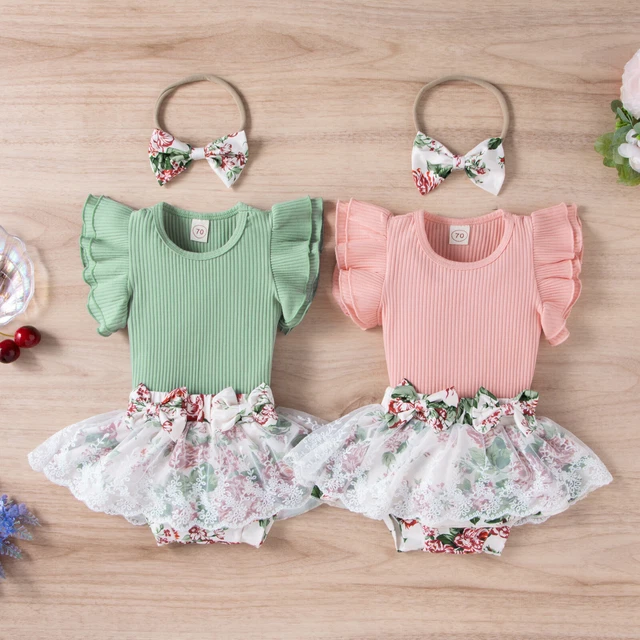 3pcs Newborn Baby Girl Romper Tops Pants Tutu Dress Headband Set Outfits Clothes