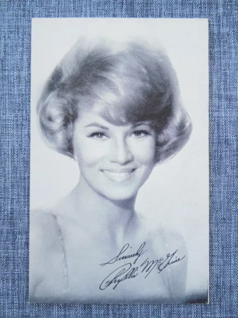 PHYLLIS MCGUIRE Black & White Vintage Celebrity Arcade Photo Card w/ Bio 1960s