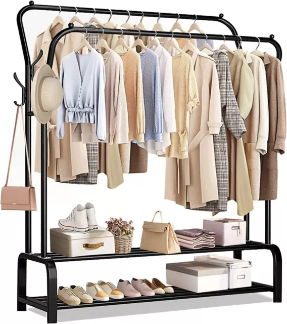 Heavy Duty Double Clothes Rail Hanging Rack Garment Display Stand Storage Shelf+