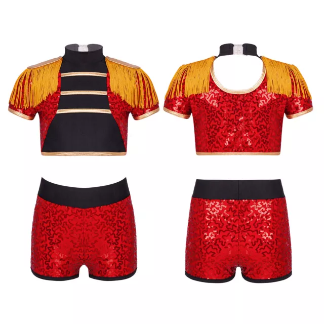 Costume per bambini paillettes lucide circo performance costume con pantaloncini abiti
