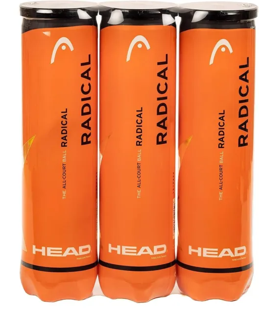 HEAD Radical Durable Pressurized Tennis Ball Triple Pack -12 Balls Free shipping