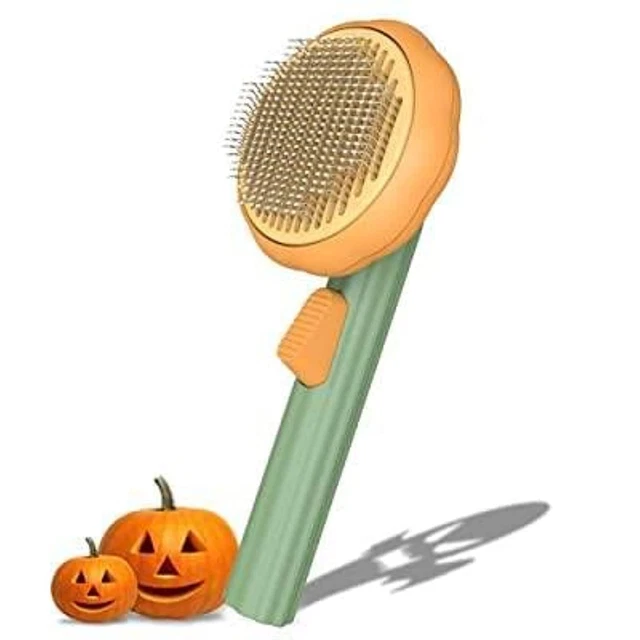 Pumpkin Pet Brush, Awpland Self Cleaning Cat Brush with Hair Release for Sheddin